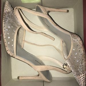 Net suede pointed high heels